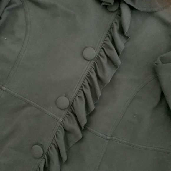 Dressbarn Black Coat Featuring Decorative Ruffle on Covered Buttons, Size 22/24 - Picture 3 of 8